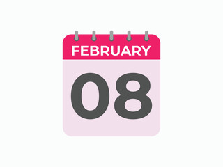 February 8 calendar reminder. 8 February daily calendar icon template. Calendar 8 February icon Design template. Vector illustration
