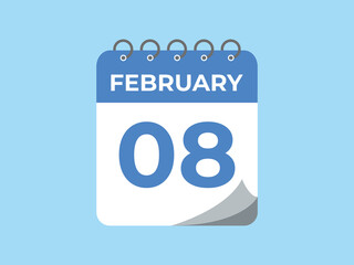 February 8 calendar reminder. 8 February daily calendar icon template. Calendar 8 February icon Design template. Vector illustration
