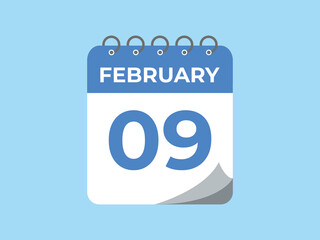 February 9 calendar reminder. 9 February daily calendar icon template. Calendar 9 February icon Design template. Vector illustration
