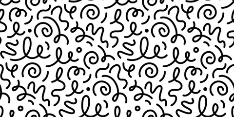Kid line abstract shape seamless pattern. Abstract cute children party squiggle background design. Fun kid marker line seamless pattern. Cute abstract children background. Vector illustration.