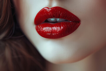 Close-Up of Luscious Red Lips with Glossy Finish