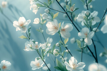 Serene White Flowers Bathed in a Cool Blue Ethereal Light