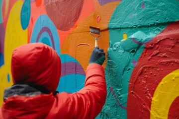 A person painting a vibrant mural over a previously blank and dark wall, illustrating the return of creativity and color to life