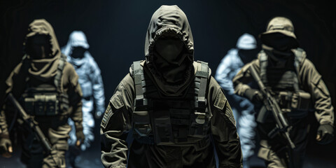 Fototapeta premium Elite Tactical Squad in Gear Poised for Stealth Operation