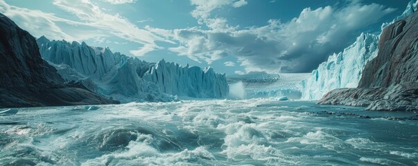 Huge icebergs floating in the ocean. - Powered by Adobe