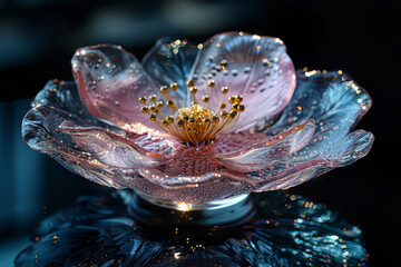 Artistic Glass Flower Sculpture Radiating Iridescent Glow