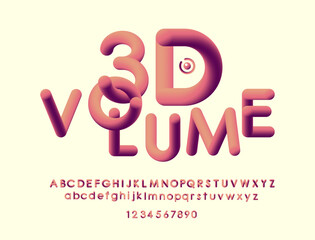 volumetric letters, 3D alphabet, in pink tones. Vector illustration