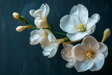 White Tulips Blossoming on a Dark Elegant Background