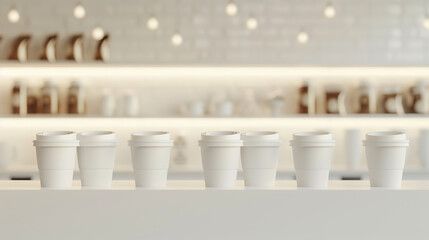 Coffee cups arranged beautifully in a counter