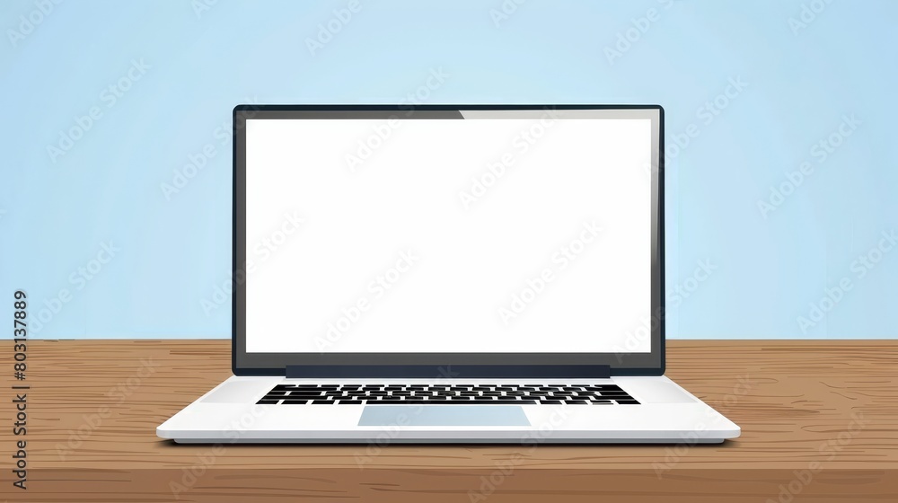 Aufkleber computer with white screen and keyboard on wooden table. modern realistic mockup of a modern noteboo