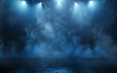 Abstract dark background, spotlight illuminated the stage with smoke and fog. Stage lighting for concert or show. Empty scene of night club interior