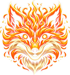 Fire flame fox head, fox's head on fire burning transparent clipart png