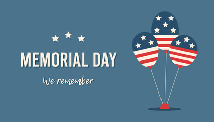 Memorial day background. Balloons with american flag. Vector flat illustration.