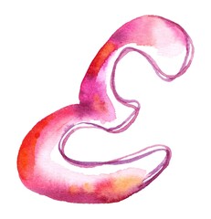 A vibrant, colorful watercolor letter "E" stands boldly against a pristine white backdrop, radiating energy and creativity with its vivid hues.