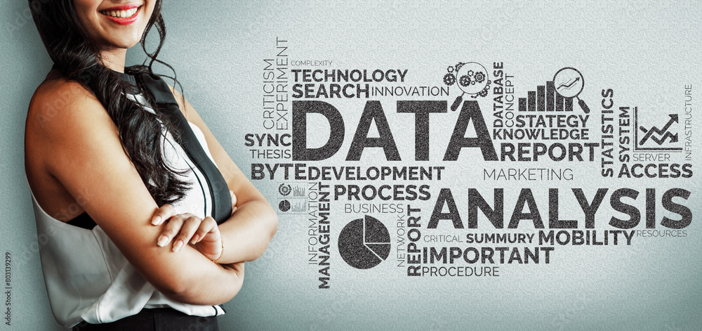 Poster data analysis for business and finance concept. interface showing future computer technology of prof