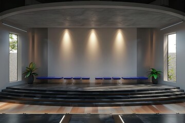 Fototapeta premium Stage mock up 3d rendering. empty wall screen template
