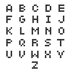 The five-dot vector alphabet, inspired by pixel art, represents the letters of the English alphabet. Each letter is carefully drawn in pixel style, creating a unique visual effect.