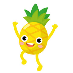 Funny Pineapple Cartoon with arms and legs. fruit cute 