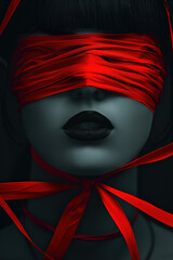 portrait of a bonded blindfolded woman