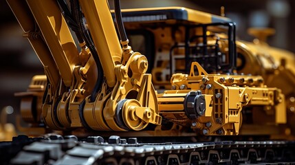 A closeup of constructiongrade hydraulic machinery at work, focusing on power and precision in heavy equipment