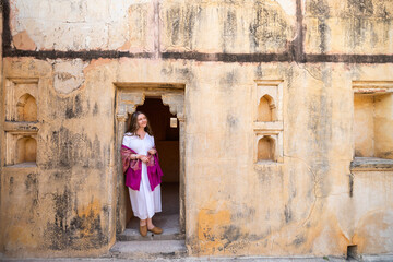Woman in Amer fort in Jaipur - 803140496