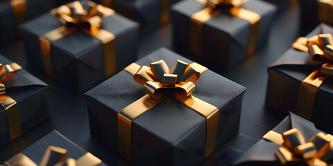 A shiny gold gift box wrapped in yellow wrapping paper