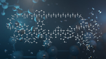 zilucoplan molecular structure, 3d model molecule, complement inhibitor, structural chemical formula view from a microscope