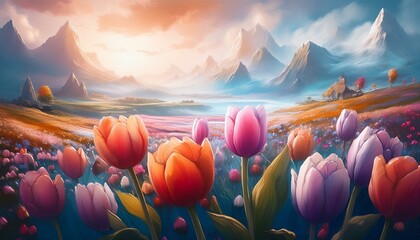 A dancing tulip action painting concept art detailed painting futurism hyperrealism digital art...