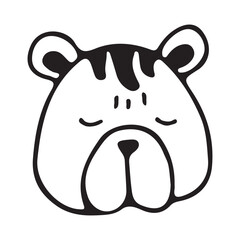 Bear face cartoon drawing isolated on white background. Forest dweller. Cute and beautiful teddy bear, hand drawn. Drawing for children. Animals vector illustration.