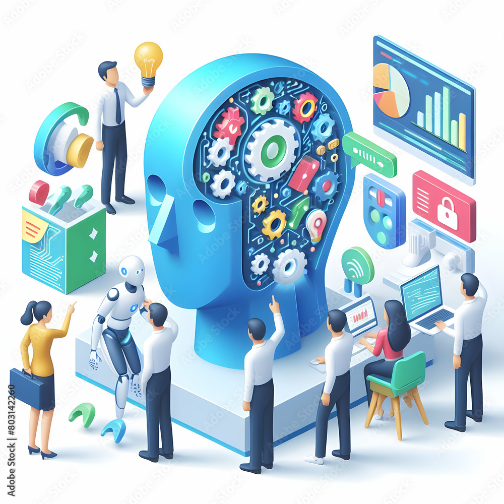Poster 3d business flat icons: artificial intelligence learning concept - explore the frontier of ai with c