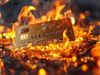 A credit card engulfed in flickering flames