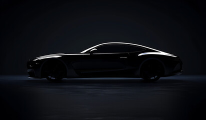 black sports car - Black luxury car silhouette on black background with space for copy. 