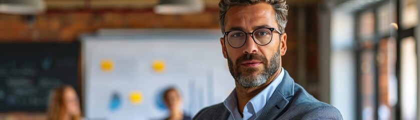 Fototapeta premium Businessman confidently discussing innovative ideas during a formal presentation