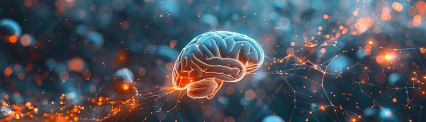 Digital brain with interconnected neural networks, showcasing intricate patterns and vibrant colors