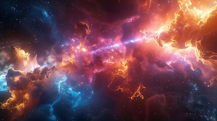 Fototapeta premium Create an abstract representation of a supernova, where vibrant colors and rapid movements depict the explosive death of a star.