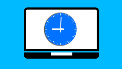 Laptop with Clock Screen on a blue background.