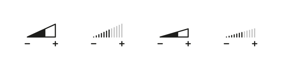 Volume scale change icons. Audio equaliser icon set. Sound level change.