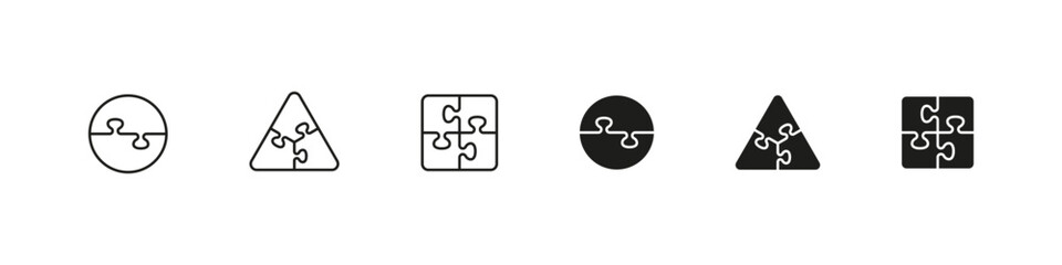 Puzzle vector icons. Puzzle pieces connected icon set.