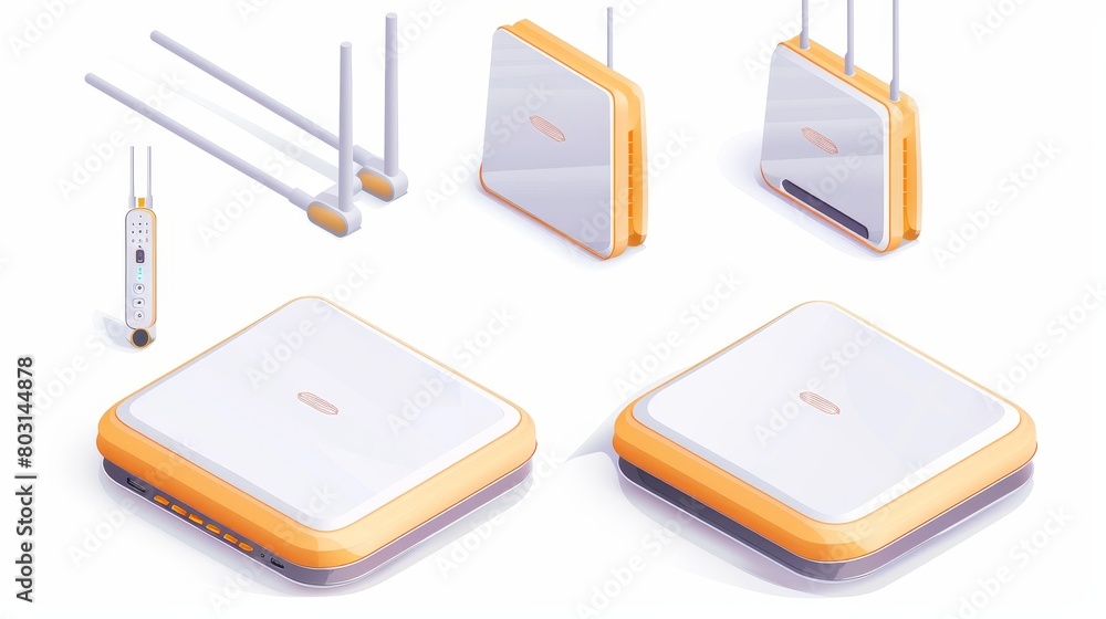 Poster the router is isolated on a white background with thin antennas at the front for network connections