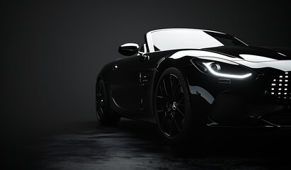black sports car - Black luxury car silhouette on black background with space for copy. 