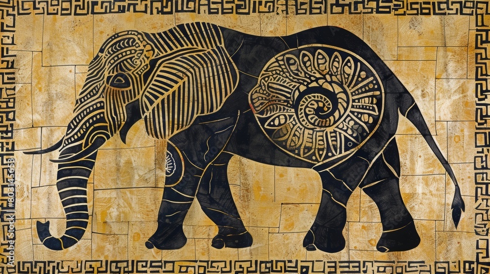 Poster a tribalinspired motif featuring the distinctive tracks of an elephant symbolizing strength and powe