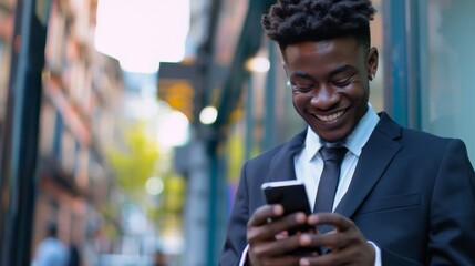 Smiling Man Using Smartphone