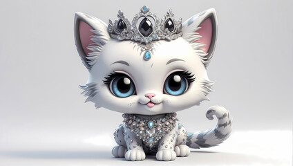 3d chibi gothic style illustration of a cute baby pet with large glassy eyes wearing rhinestone accessories on a clean white background