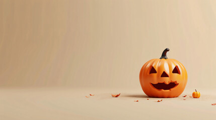Halloween pumpkin on beige background