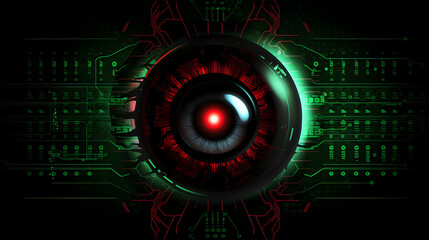 Biometric Identification System with Red and Green Eye Scans on Black Background