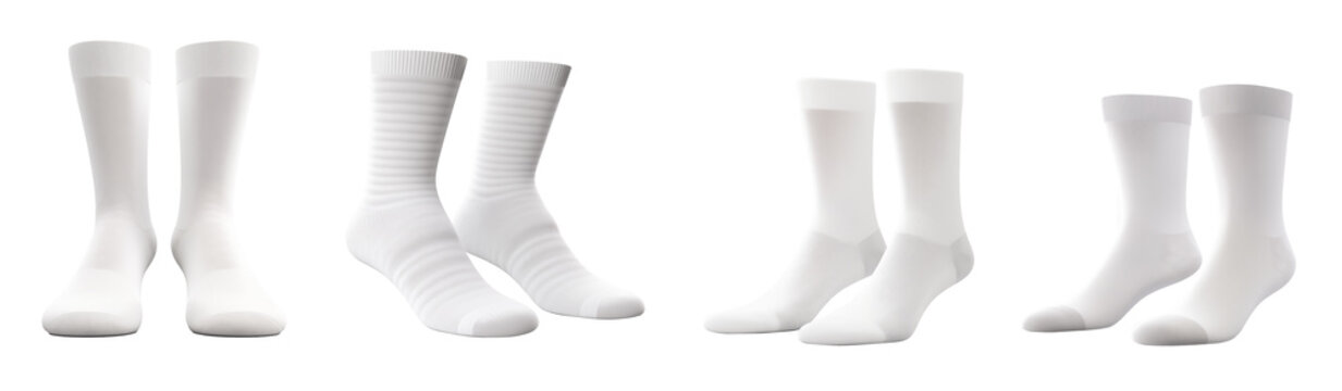Set of blank white socks mockup isolated on white background