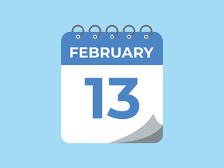 February 13 calendar reminder. 13 February daily calendar icon template. Calendar 13 February icon Design template. Vector illustration
