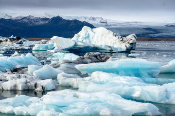 Jökulsárlón Glacier Lagoon Landscape with blue ice in Iceland