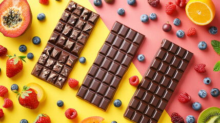 Handmade chocolate bars with fruits and berries 