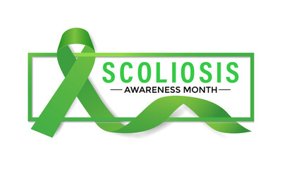 Vector illustration on the theme of National Scoliosis awareness month observed each year in June. Green ribbon with human body design illustration. Banner poster, flyer and background design.
